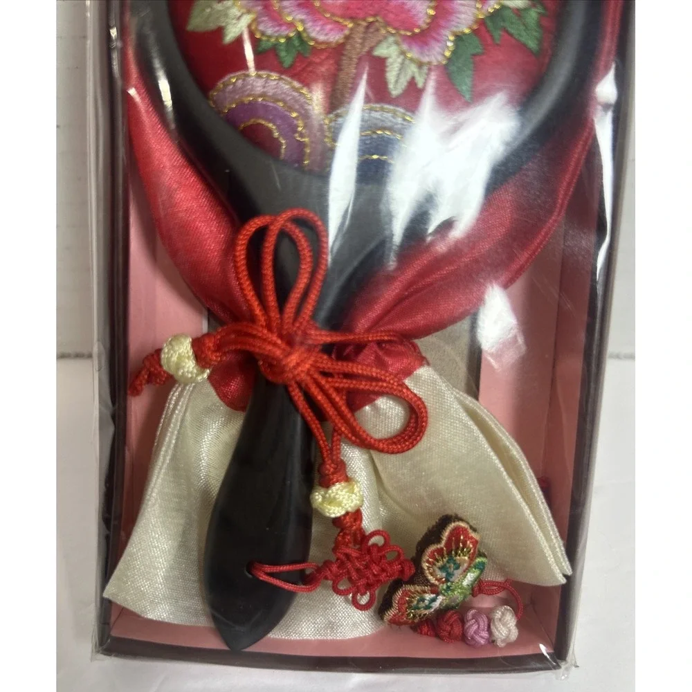 Embroidery Hand Mirror With‎ Peony Pattern New, Red